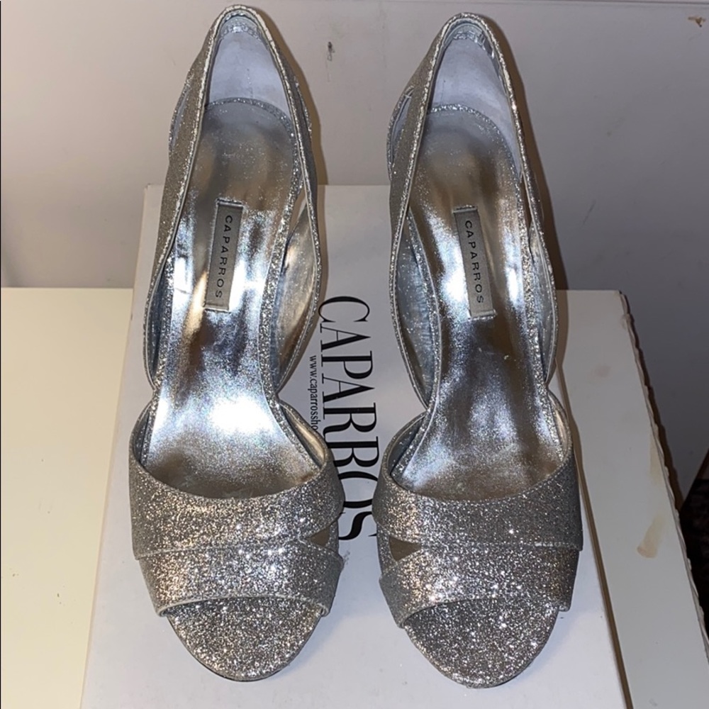 Silver sparkle formal heels